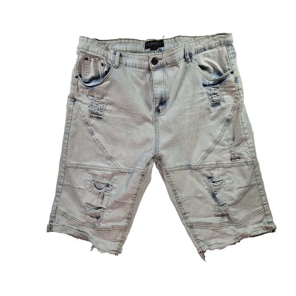 Encrypted NYC Men's 44 Light Wash Acid Wash Distressed Denim Jean Shorts 12"
